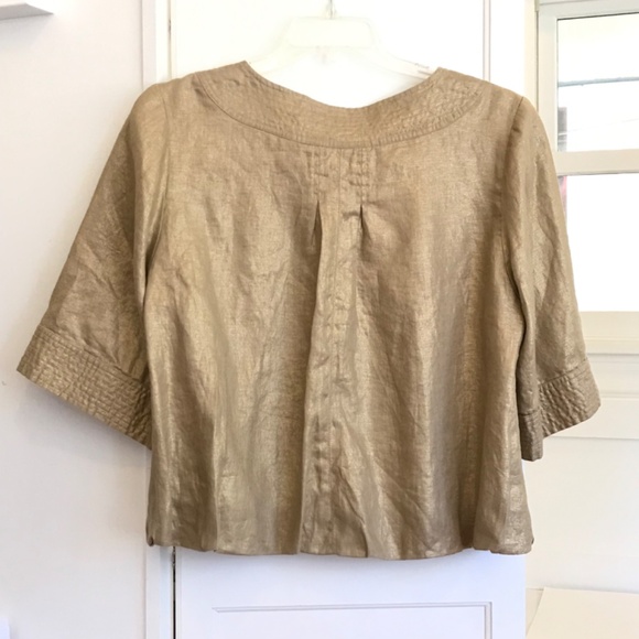 SPIEGEL Linen Cropped Jacket Linen Bolero Metallic Gold Women’s Plus Size 16 1X - Picture 11 of 16